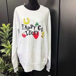 Pacific & Co. Happy Go Lucky, fleece lined,pullover sweatshirt,horseshoe,clover